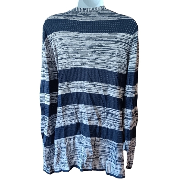 belldini crochet Cardigan Open Front Large Blue Gray STRETCH Breathable - Picture 3 of 6